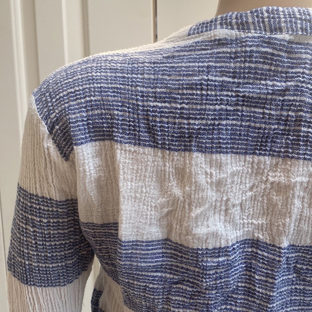 Blue Island Womens L Boho Fringe Long Sleeve Top. Blue and White stripes. - Picture 8 of 12